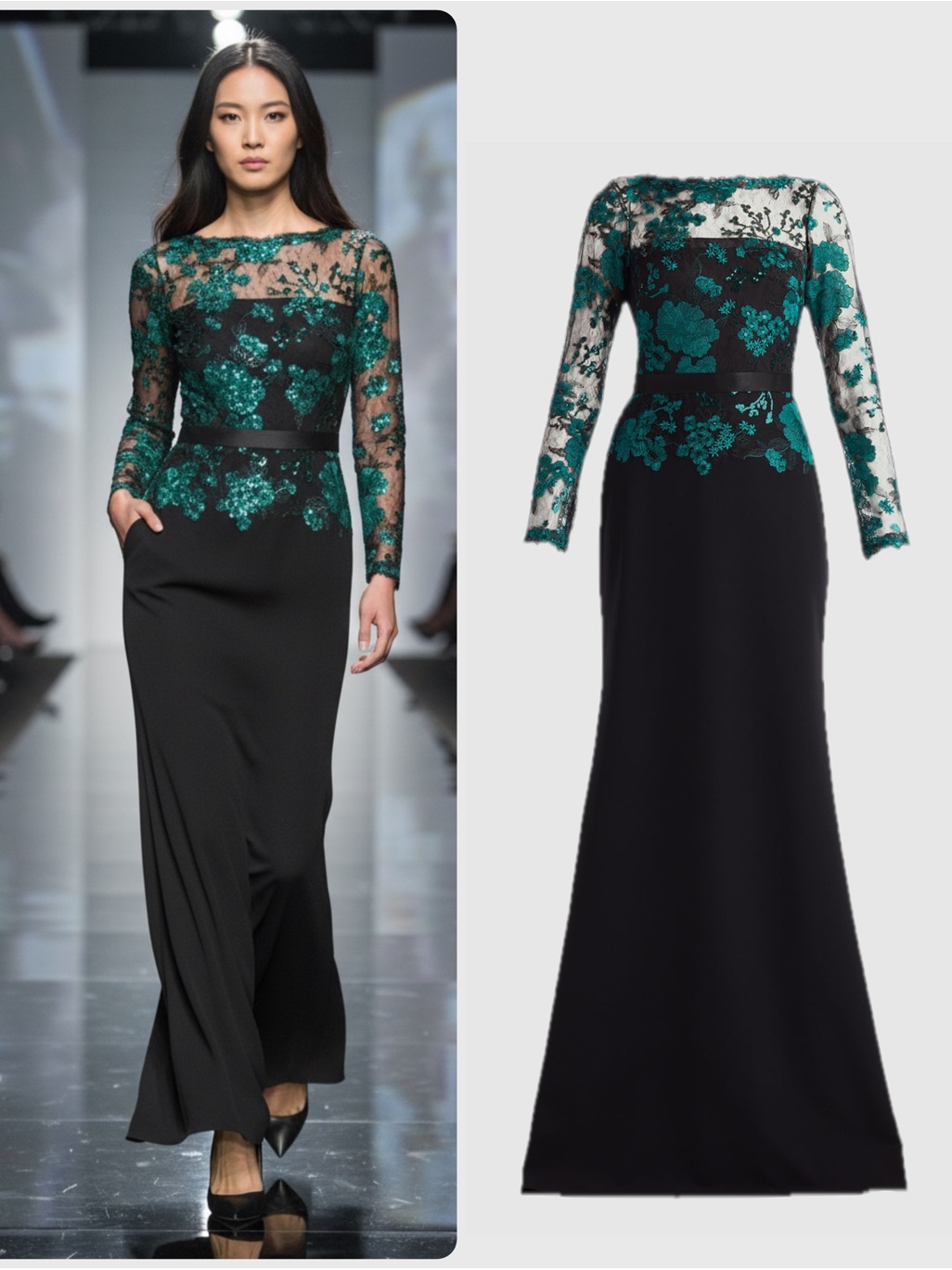 Tadashi Shoji Beacon Embroidered Illusion Lace Bodice Gown Maxi Dress Nwot $478